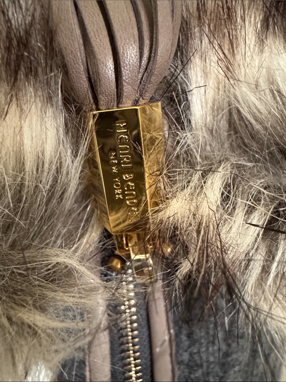 henri bendel Brown Faux Fur & Cashmere Reversible Collar with Tassel Zip Pull - Picture 10 of 14